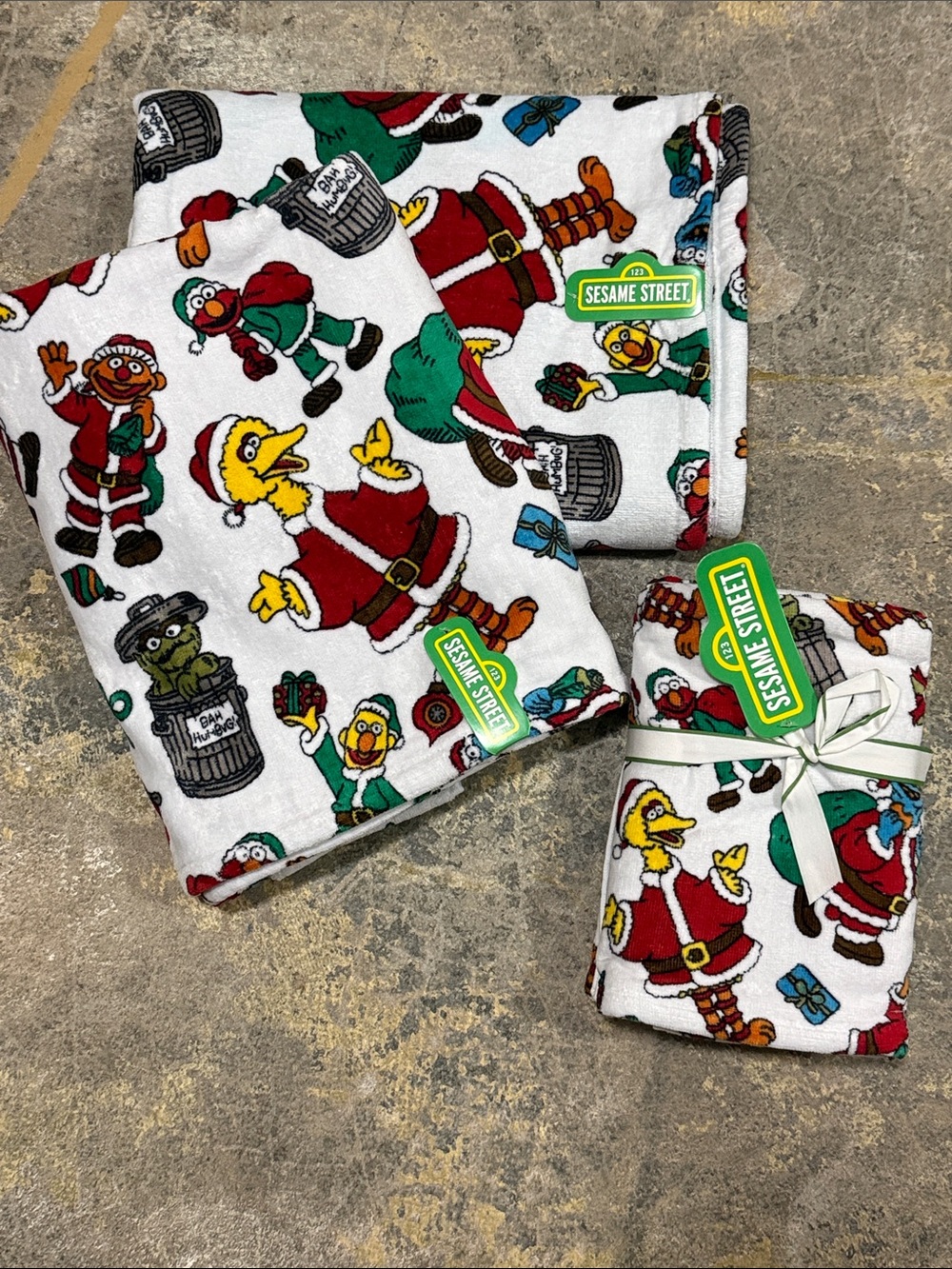 Sesame Street Set of 4 Festive Character Bath & Hand Towels (2Bath, 2Hand) NWT